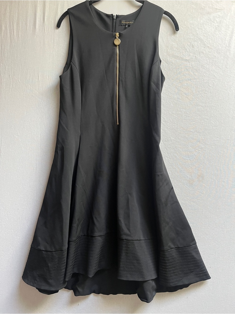 Donna Karan Sleeveless A-Line Dress with Gold Zip Accent Size S